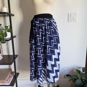 NEW Milly‎ Patchwork Chevron Swimsuit Cover-Up Midi Wrap Skirt-Blue/White-Size S